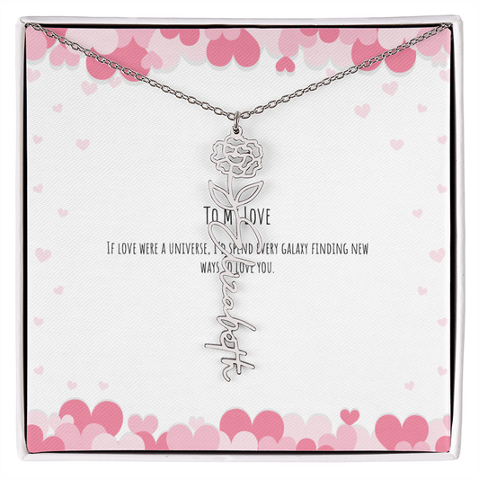 For My  Love - Flower Custom Name Necklace Pendant in Silver or Gold