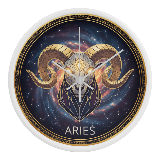 Aries Zodiac Symbol Wall Wood Frame Clock 10'' 3 Frame Colors