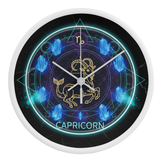 Capricorn Zodiac Symbol Wall Wood Frame Clock 10'' 3 Frame Colors
