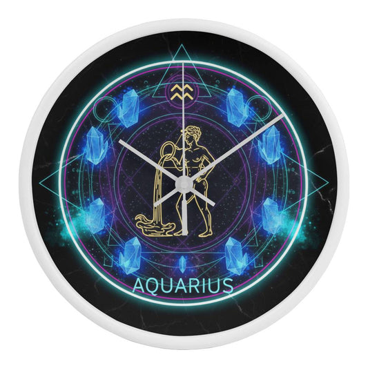 Aquarius Zodiac Symbol Wall Wood Frame Clock 10'' 3 Frame Colors