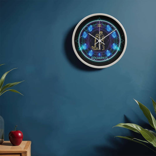 Aquarius Zodiac Symbol Wall Wood Frame Clock 10'' 3 Frame Colors