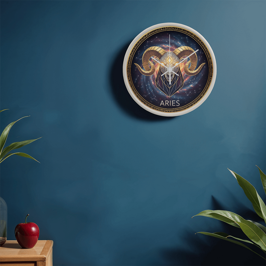 Aries Zodiac Symbol Wall Wood Frame Clock 10'' 3 Frame Colors