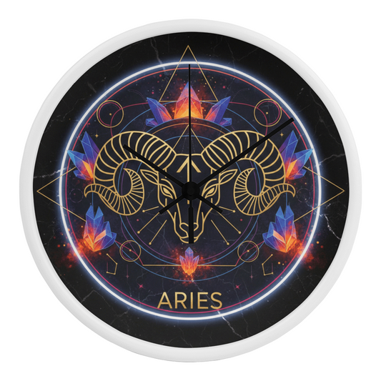 Aries Zodiac Symbol Wall Wood Frame Clock 10'' 3 Frame Colors