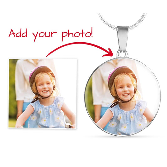 Custom Image and Engraved Message or Name Round Necklace