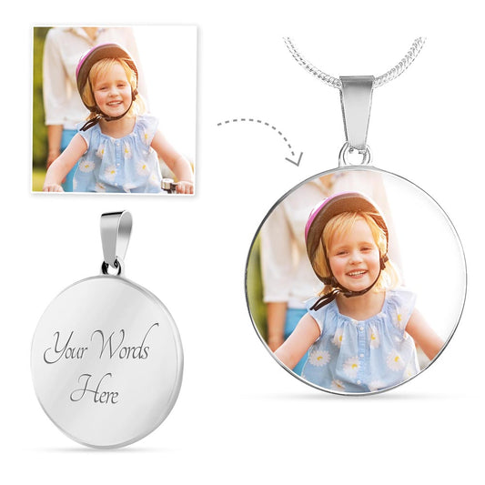 Custom Image and Engraved Message or Name Round Necklace