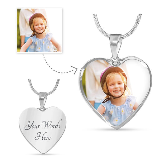 Custom Image and Engraved Message or Name Heart Necklace